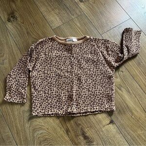 Zara Leopard Print Long Sleeve Waffle Top